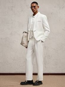 AKNOTIC Business Casual 2 件套男士白色梭织修身常规肩部夹克和裤子休闲西装，适合日常穿着、度假、派对、婚礼、毕业礼物、春夏季 - 白色 - 查看 4