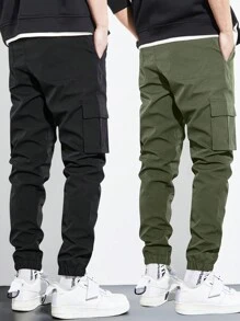 Manfinity Homme 2pcs Men Loose Fit Cargo Pants With Patch Detail - Black - View 2
