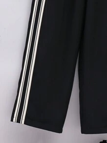 Tween Boy Loose Casual Solid Color Patchwork Sports Pants - Black - View 7