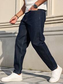 Manfinity Homme Men's Simple Pocket Commuter Jeans, Casual Everyday Wear - Dark Wash - View 8