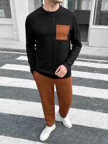 Manfinity VCAY 2pcs Men's Knitted Slim-Fit Crew Neck Long Sleeve T-Shirt Set, Suitable For Daily Wear - Multicolor - View 1