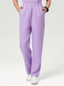 Scrubzie 抗皱短袖泡泡袖圆领多口袋上衣和裤子女士/护理服套装