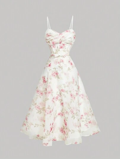 SHEIN MOD 女式花卉欧根纱连衣裙、女士生日连衣裙、春装、夏季连衣裙、女士复古服装、女士晚礼服、女士波西米亚风连衣裙、俱乐部连衣裙、度假、情人节晚礼服、女士新年连衣裙、新年派对连衣裙、女士早午餐服装、女士约会晚礼服、女士音乐会服装、中国新年服装、蝴蝶结、茶会服装、女士早午餐服装