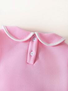 SHEIN Baby Girl 2 Pieces Set With Collar, Bow Decor, Embroidered Sweatshirt & Pleated Skirt, Fashion Outfit - Pink - View 3