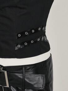 SHEIN ICON 女士无袖前拉链休闲上衣，日常穿着 - 黑色 - 查看 13