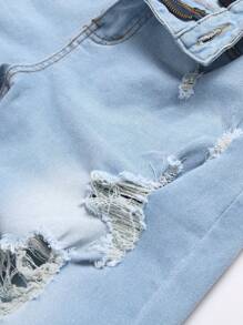 Manfinity EMRG Men's Front Button Pocket Distressed Casual Skinny Denim Shorts