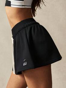 VARSITIE Black Low-Rise Elastic Drawstring Mini Women Sports Skirts & Skorts