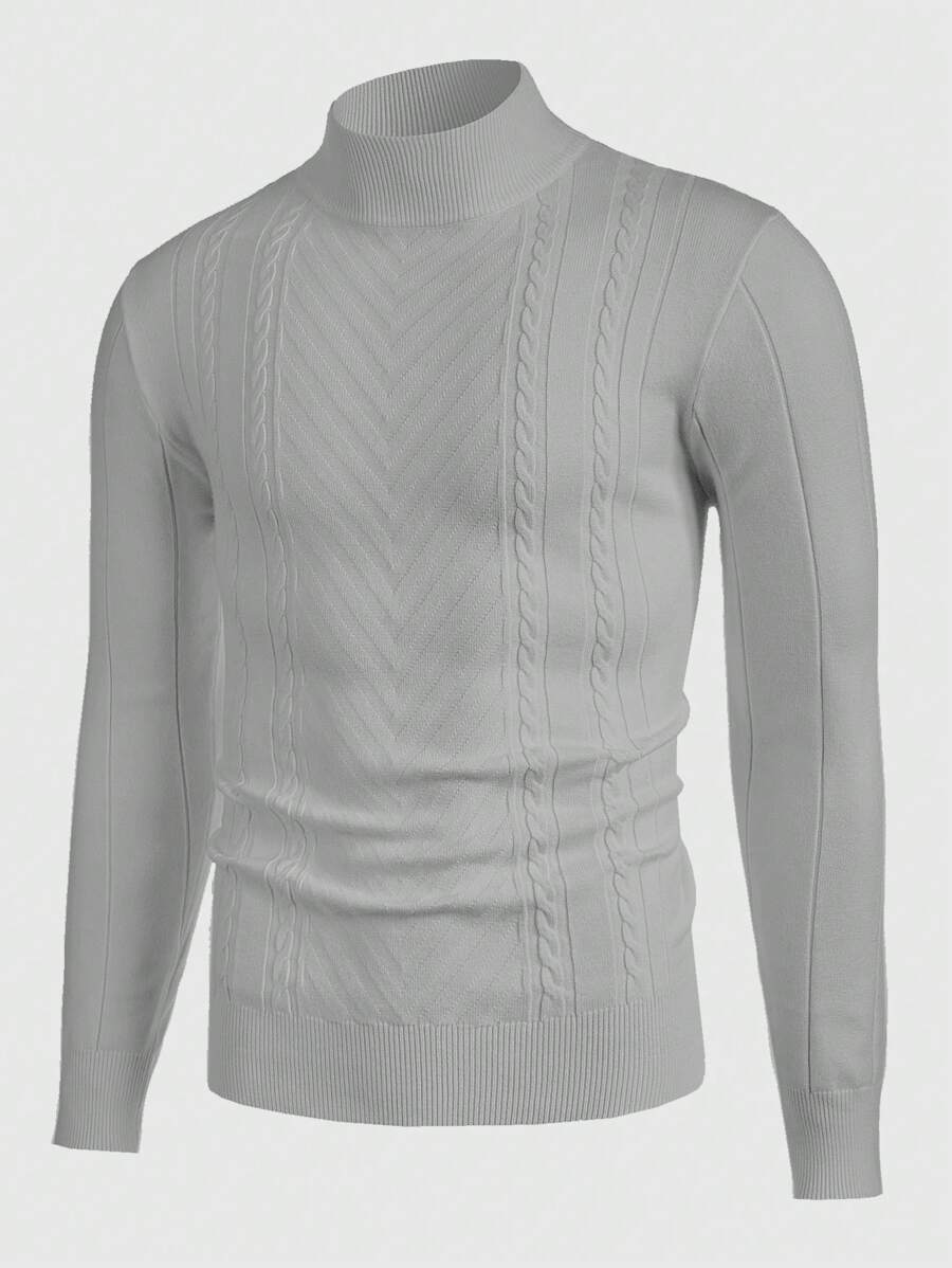 Manfinity Homme Men's Casual Basic Stand Collar Pullover Sweater, For Fall Winter - Light Grey - View 1