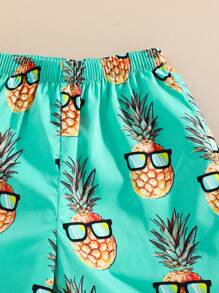 SHEIN Tween Boy Casual Pineapple Print Loose Shorts, Suitable For Summer Beach, Outdoor Play & Swimming - Multicolor - View 4