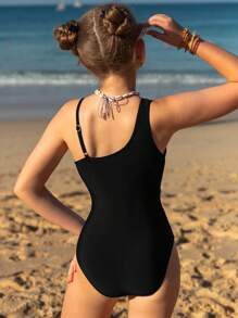 SHEIN Tween Girl One-Piece Swimsuit, Cute Hollow Out Vacation One Piece Swimsuit
