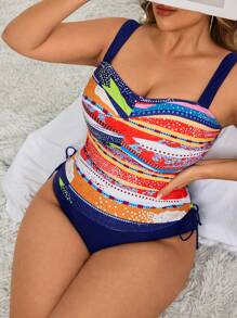 Multi-Color Plus Size Casual Vacation Women Camisole Tankini Set, For Summer Beach - Multicolor - View 1