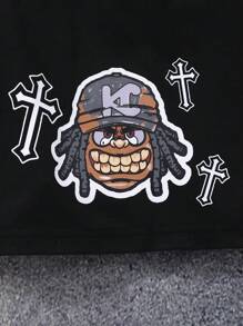 Teen Boy Graphic Printed Round Neck Short Sleeve Top And Shorts Casual 2 Pieces Set - Black and White - View 8