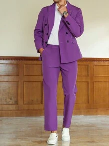 Calvornis Men's Front Button Long Sleeve Pocket Simple Top And Long Pants Casual Suit - Purple - View 7