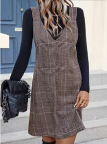 Vestido de moda minimalista y casual de talla grande, apto para uso diario - Café integral - Ver 3