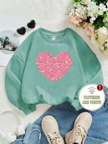 SHEIN Leap Crew ModeFlare Wear 年轻女孩休闲圆领厚运动衫，适合秋冬季 - 薄荷綠 - 查看 6