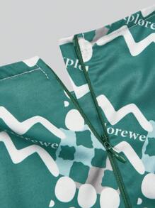 SHEIN 1pc Teenage Girls Light Blue Casual Dress - Lime Green - View 4