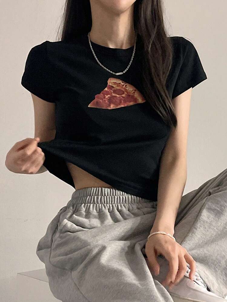 Women's Round Neck Short Sleeve Printed Casual Top, Everyday Wear Graphic Tee,Crop Tops Women