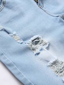 Manfinity EMRG Men's Front Button Pocket Distressed Casual Skinny Denim Shorts