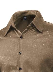 Manfinity AFTRDRK 经典成熟男士闪亮钻石衬衫，秋季款 - 棕色 - 查看 4