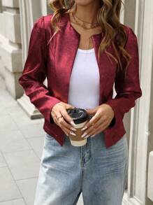 SHEIN LUNE Women Stylish Gigot Sleeve Cardigan, Casual For Everyday Wear For New Year Holiday Party Clothes - Burgundy - View 7