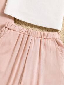 3 Stücke Tween Mädchen-Outfit in Weiß, bestehend aus Kurzarm-Top, ärmelloses Top und Hose für Jugendliche