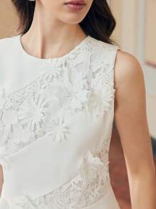 ZEYLAH WOMEN'S SLEEVELESS LACE PEPLUM BLOUSE, SPRING SUMMER - White - View 2