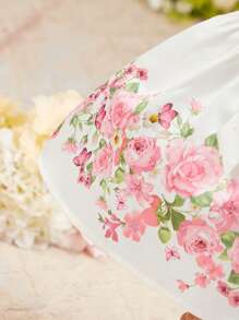 SHEIN Baby Girl Cute Floral Print Sleeveless Dress, Summer - White - View 3