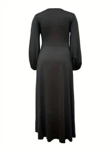 INAWLY Vestido de talla grande con abertura lateral en unicolor - Negro - Ver 5