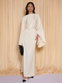 COSMINA Đầm suông dài đơn giản thời trang thường ngày màu trơn siêu dài - Màu be - Xem 4