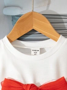 Souflis Souflis 2pcs/Set Toddler Girls Girhood Core Cherry Print Round Neck Short Sleeve T-Shirt And Denim Shorts With 3D Bow, Cherry Embroidery, Fashionable And Cute Summer Outfit - Multicolor - View 7