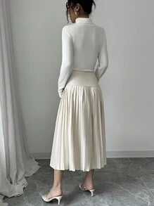 Chiquease Elegant Casual Fitted Pleated Skirt For Women