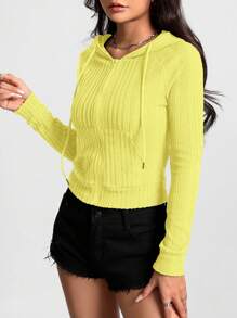 SHEIN Unity 女士纯色前拉链长袖极简连帽上衣，休闲日常套头衫秋季卫衣 - 黃色 - 查看 6