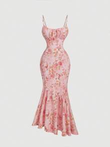 SHEIN MOD Vestido de tirantes rosa para mujer, vestido largo de primavera, para el Día de San Valentín