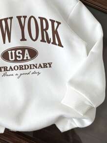 SHEIN Sudadera holgada con capucha de manga larga, estilo minimalista casual, con estampado de letras "New York" para adolescentes