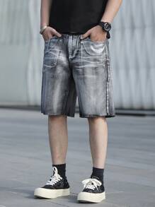 Claim Dot Men's Casual Denim Shorts, Simple & Fashionable For Everyday Wear - Grey - View 6