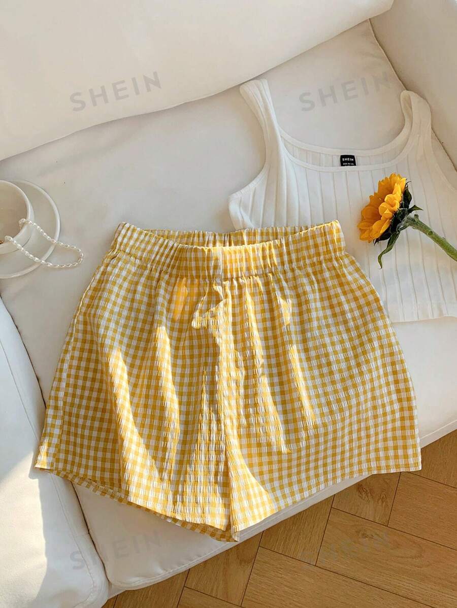 Comfortcana Pantalones cortos casuales a cuadros, minimalistas y con estilo para el uso diario