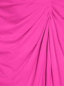 SHEIN BAE 大码女装秋冬时尚大码女装优雅约会派对黑色弹力针织舒适褶皱细节露肩垂坠裙不对称下摆开衩中长连衣裙，女士生日礼服 - 玫紅色 - 查看 7