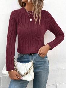 EMERY ROSE Women's Solid Color Crew Neck Long Sleeve Casual Pullover Sweater, Spring Autumn, Knit Pullover Fall Winter - Burgundy - View 7