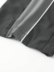 Manfinity Sport Corelite Men's Colorblock Zipper Trim Jacket And Drawstring Pants Sports Set - Black - View 7