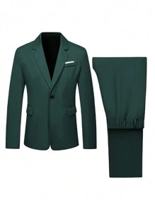 Manfinity Mode Ensemble de costume couleur unie pour homme avec chemise et pantalon, style minimaliste pour un port décontracté au quotidien