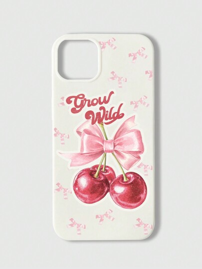 Kawaii 1 Custodia per iPhone in gel bianco con fiocco rosa e motivo a ciliegie, compatibile con iPhone 11, 12, 13, 14, 15 Pro Max