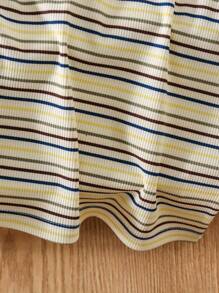 SHEIN Young Girl Striped Print Color Block Round Neck Casual Tank Top - Multicolor - View 6
