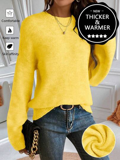 EMERY ROSE Suéter de punto amarillo para mujer: grueso, cálido y cómodo suéter de punto de trabajo de invierno, jersey de otoño