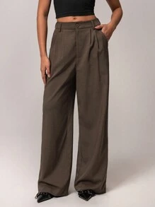 Forever 21 Women's Casual Solid Color Wide Leg Pants - Coffee Brown - View 7