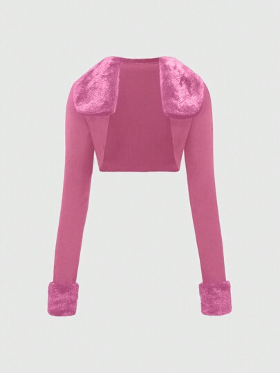 Grunge Punk Y2K Foxy Girl Style Colorblock Faux Fur Collar Blouse For Women, Valentine's Day