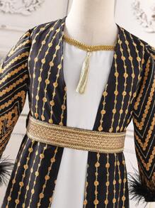 2pcs/Set Young Girl Faux Fur Patchwork Long Sleeve Simple Jacket And Dress - Multicolor - View 6