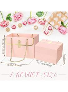 SHEIN 4 件/套优雅玫瑰花纸质礼盒，婚礼纸质花束收纳桶花店花卉手提包配金属链，花盒礼品包装袋完美的礼品包装，适用于婚礼生日节日派对情人节、圣诞节 - 彩色 - 查看 13