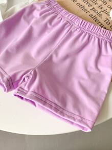 4 件套女婴幼儿 0-3 岁休闲百搭双色撞色白紫色针织吊带背心和短裤套装 - 紫色 - 查看 4