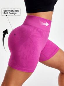 Easithlete 大码女式无缝纯色运动短裤，休闲时尚，适合日常穿着 - 紫色 - 查看 4