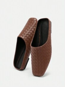CUCCOO BIZCHIC Women's Brown Woven Square Toe Slip-On Flat Sandals, Fashion For Christmas - Brown - View 9